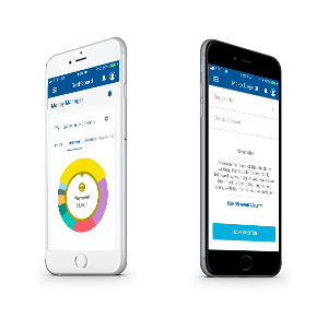 A smartphone with Money Manager on one screen and Mobile Check Deposit on another