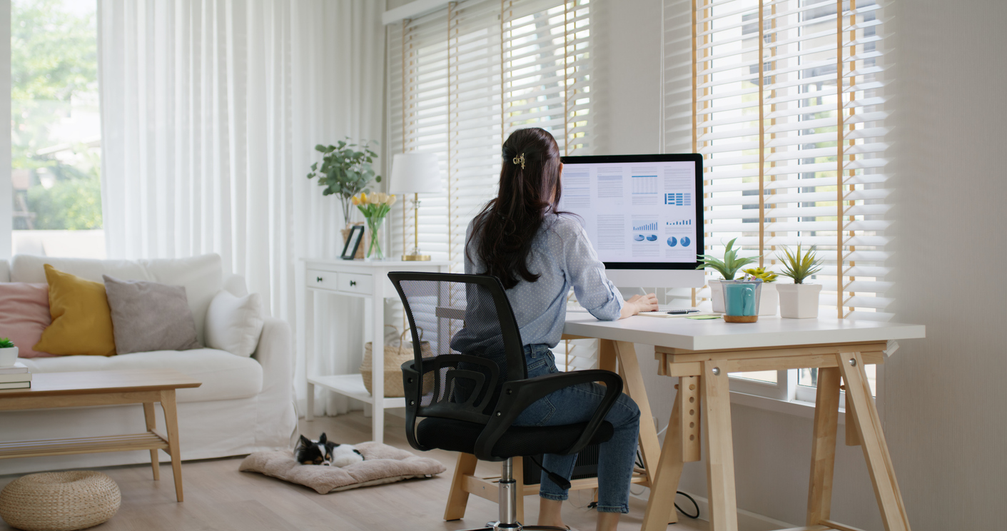 Woman working from home.