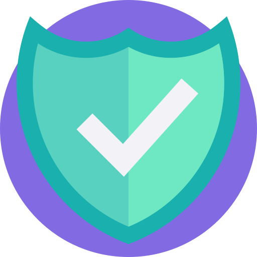 Cyan shield with a white checkmark.